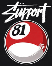 Load image into Gallery viewer, Support 81 SFV Billiard Ball Tee | Black Graphic T-Shirt | Big Red Machine