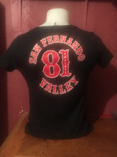 Load image into Gallery viewer, SFV Ladies Wings Tee | Black Fitted Womens Tee | Big Red Machine Support 81