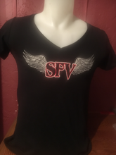 Load image into Gallery viewer, SFV Ladies Wings Tee | Black Fitted Womens Tee | Big Red Machine Support 81