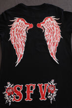 Load image into Gallery viewer, Support 81 SFV Wings & Roses Womens Tee | Black | Limited Stock | Big Red Machine