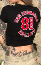 Load image into Gallery viewer, SFV Ladies Wings Tee | Black Fitted Womens Tee | Big Red Machine Support 81