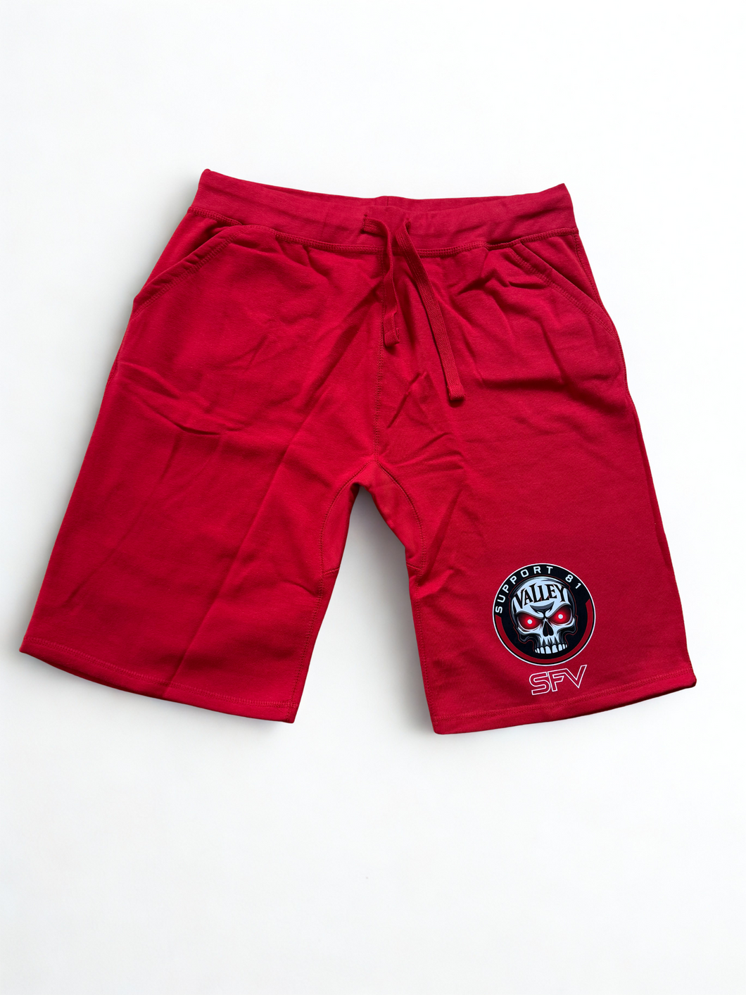 Support 81 Valley Skull Premium Fleece Shorts Red