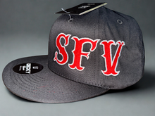 Load image into Gallery viewer, SFV Red/White Embroidered Snapback Hat
