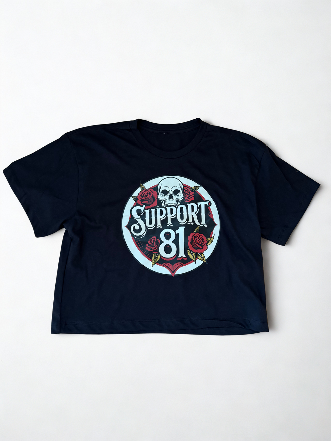 Support 81 Roses and Skull Women's Cropped Jersey Top