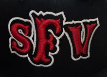 Load image into Gallery viewer, SFV Black/Black Embroidered Snapback Hat
