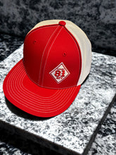 Load image into Gallery viewer, Red and White Embroidered Diamond Trucker Hats
