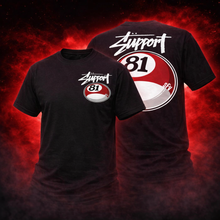 Load image into Gallery viewer, Support 81 SFV Billiard Ball Tee | Black Graphic T-Shirt | Big Red Machine
