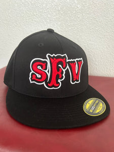 SFV FITTED BLACK HAT   7 1/4 7 5/8 size