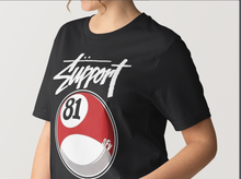Load image into Gallery viewer, Support 81 SFV Billiard Ball Tee | Black Graphic T-Shirt | Big Red Machine
